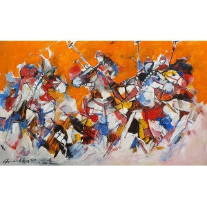 Mashkoor Raza, 30 x 48 Inch, Oil on Canvas, Polo Painting, AC-MR-532